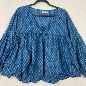 Faherty Brand Indigo Gobi Floral Print Top